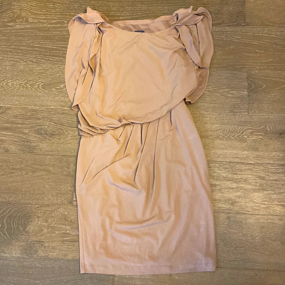 NWOT Vince Camuto Taupe Beige Draped Pleated Cocktail Wedding Guest Dress S 4 6